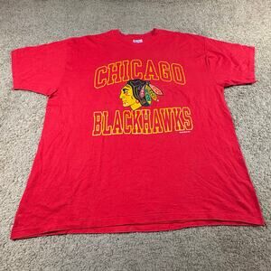 Vintage 90s Chicago Blackhawks Champion Red TShirt Mens Size XXL NHL Pre Owned